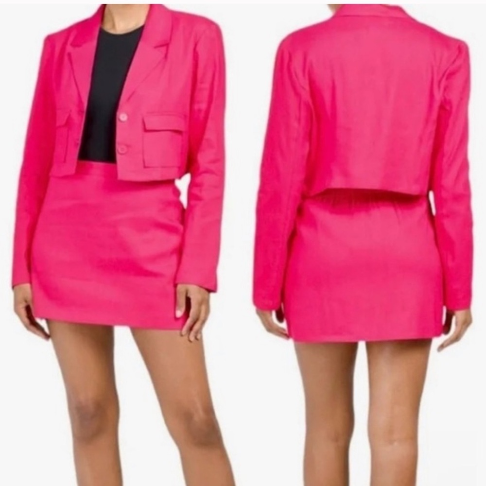 House Of Harlow 1960 Linen Pink Skirt Suit NEW